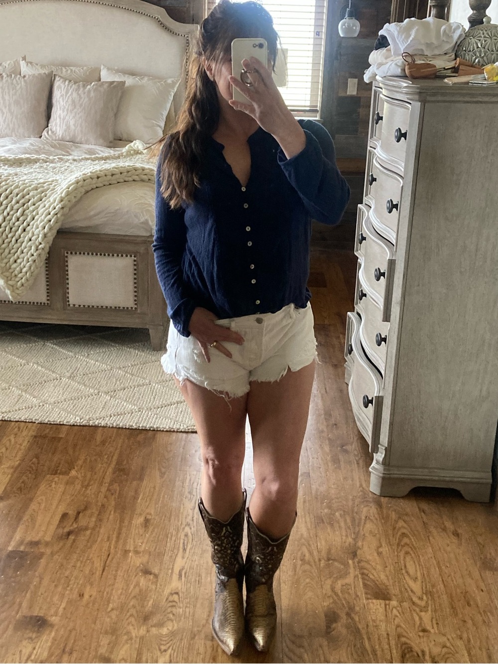 Lucky Brand Knit Boho Western Navy Top